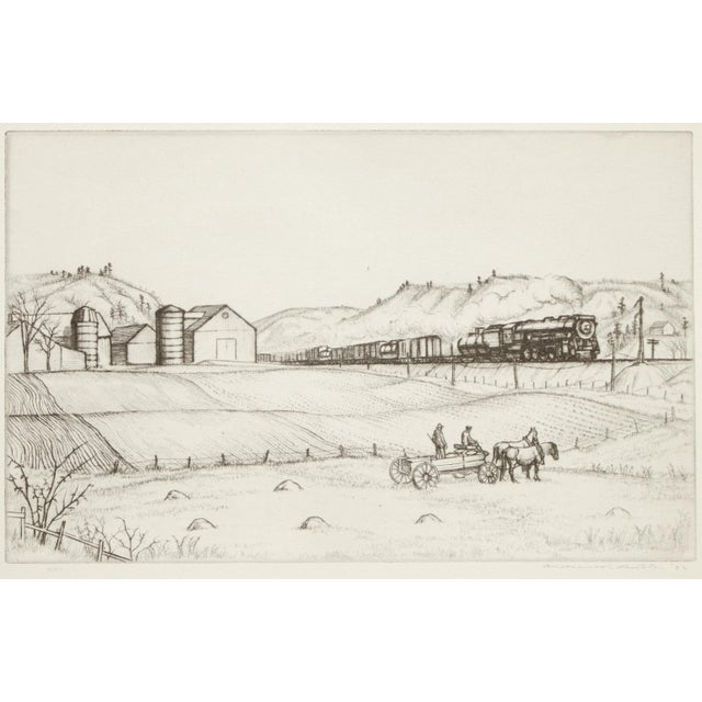 An excellent First Edition period black and white offset lithograph (print) after drawing "New England Scene" by American...