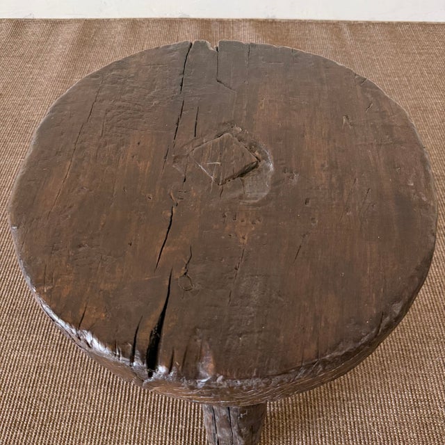 Brown Vintage Reclaimed Pine Side Table – Walnut For Sale - Image 8 of 8