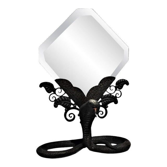 Edgar Brandt Attr., French Art Deco Wrought Table Mirror, ca. 1920's For Sale