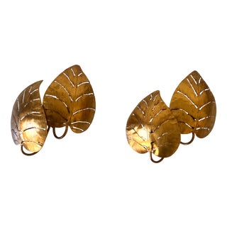 Large Mid-Century Double Leaves Monstera Sconces by Hans Kögl, 1970s, Set of 2 For Sale