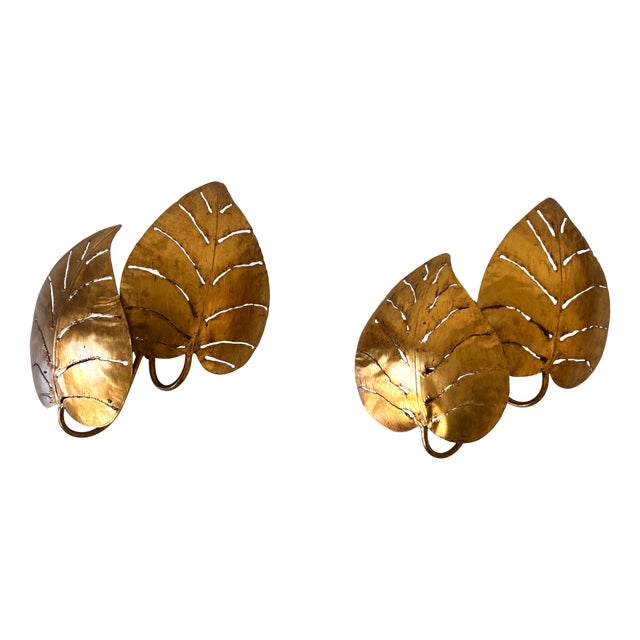 Large Mid-Century Double Leaves Monstera Sconces by Hans Kögl, 1970s, Set of 2 For Sale