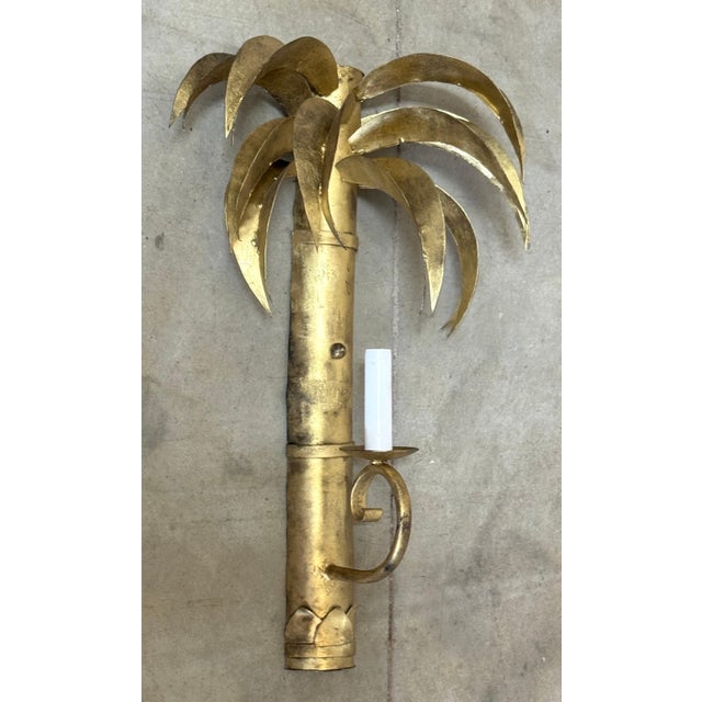 Pair Jansen Style French Gilt Tôle Palm Tree Two-Light Wall Sconces, Circa 1960s For Sale - Image 11 of 11