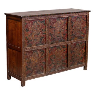 Antique Painted Tibetan 4 Door Cabinet For Sale