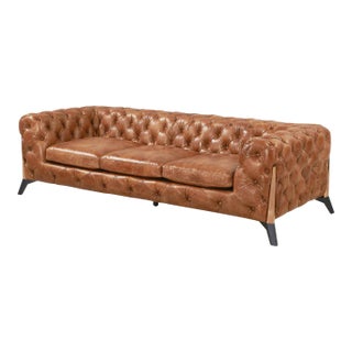 Olivia Contemporary Tufted Chesterfield Sofa - Light Brown Leather For Sale