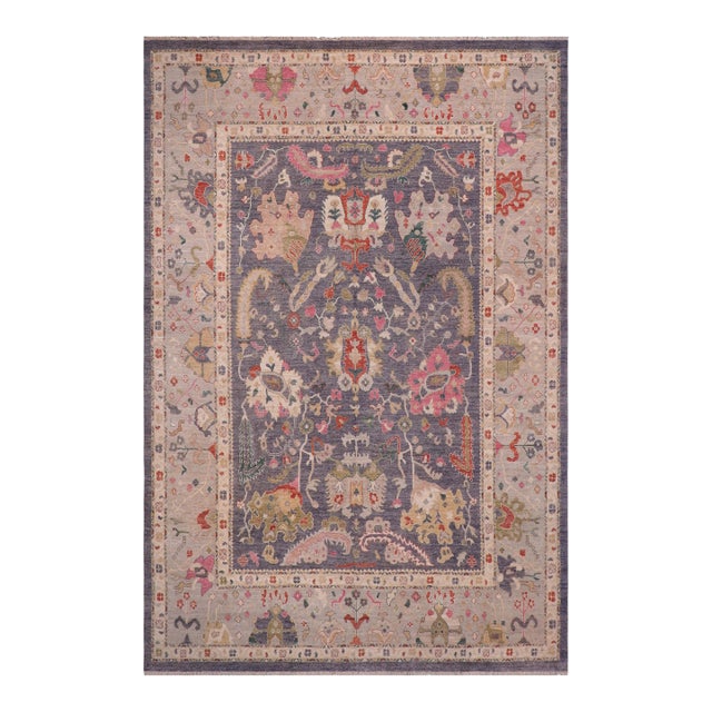Bohemian Oushak Bird Gray/Beige Wool Rug - 11'11'' X 14'7'' For Sale