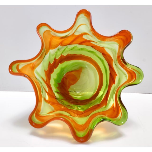 Vintage Italian Green and Orange Murano Glass Vase from Fratelli Toso, 1980s For Sale - Image 6 of 13