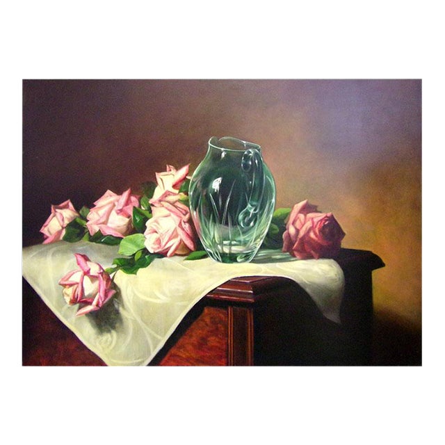 William Martin Pink Rose Original Oil on Stretched Canvas Hand Signed in Back For Sale