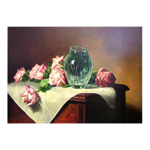 William Martin Pink Rose Original Oil on Stretched Canvas Hand Signed in Back