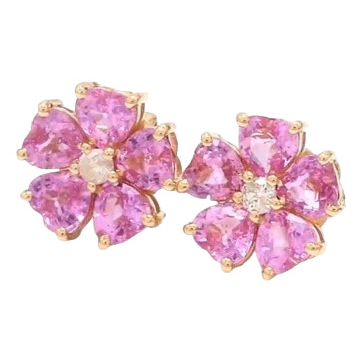 3.64 Cts Natural pink sapphire earrings in 14k gold For Sale