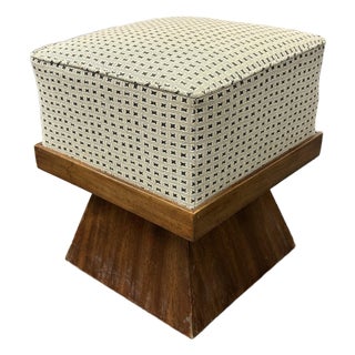 Art Deco Stool + Sculptural Wood Base, Circa 1920's For Sale