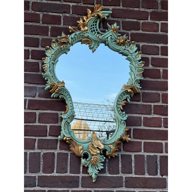 1940 French Louis XVI Green Gold Wall Mirror - 1 Pc For Sale - Image 4 of 12