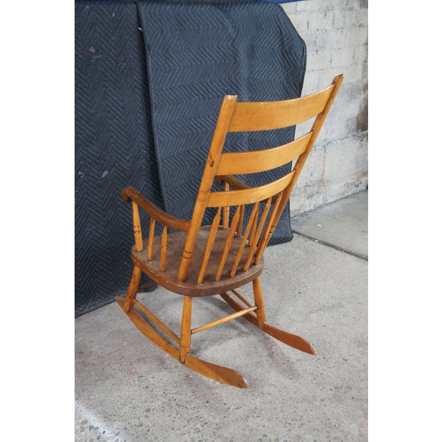 Antique American Maple Farmhouse Windsor Slat Back Ladderback Rocking Chair For Sale - Image 11 of 11