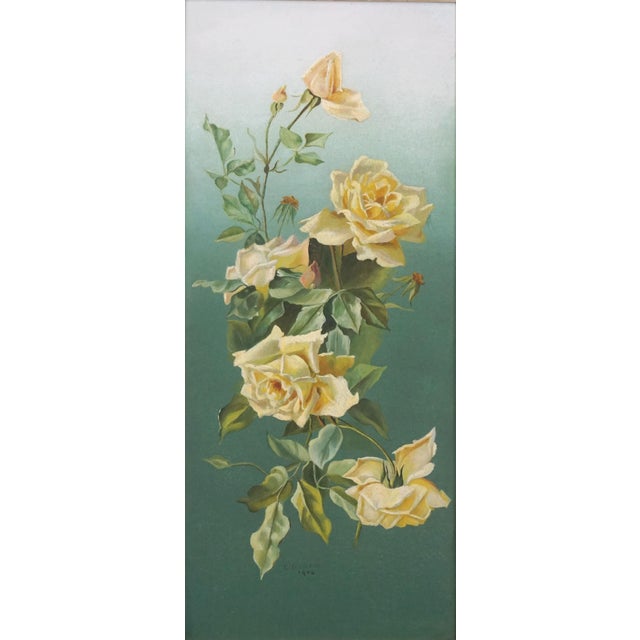 Early 20th Century English Floral Still Life -- Cascading Yellow Tea Roses by L. Griffin For Sale - Image 4 of 6