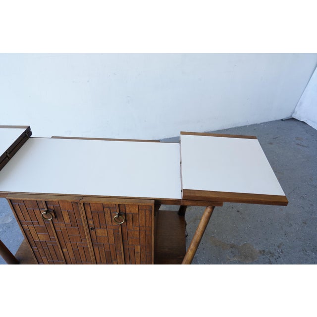 Brown 1960s Bert England Brutalist Forward Trend Drop-Leaf Bar Cart / Serving Cabinet For Sale - Image 8 of 15