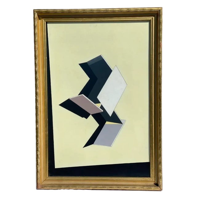 This vintage artwork is really striking. It Is a geometric color study featuring shades of black, gray, white and the...