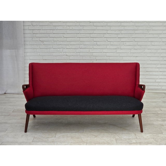 1960s, Danish design by Chresten Findahl Brodersen. Completely renovated-reupholstered 2-seater sofa. Quality furniture...