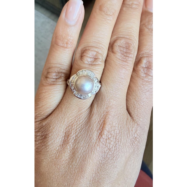 Tahitian Pearl Baguette Diamond 14 Karat White Gold Ring, Size 7 For Sale - Image 10 of 10