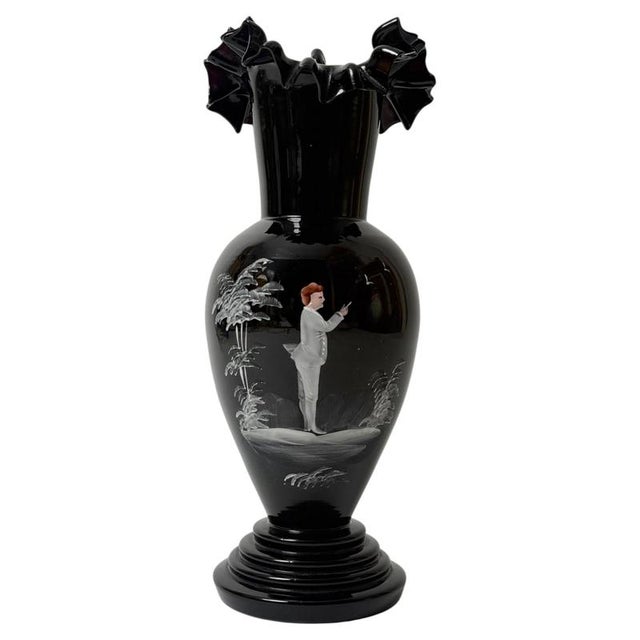 Antique Bohemian Deep Ruby Glass Vase with Romantic White Enamel Painting, 1900 For Sale - Image 18 of 18