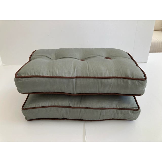 Modern Sage Green Rectangular Box Pillows With Buttons - A Pair For Sale - Image 4 of 7