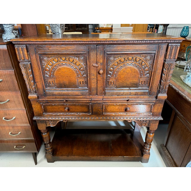 Brown Carved Oak Drinks Cupboard, 1970s For Sale - Image 8 of 8