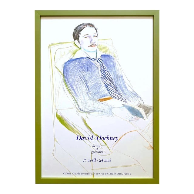 David Hockney Vintage 1975 Lithograph Print Framed Paris Exhibition Poster " Jacques De Bascher De Beaumarchais " 1973 For Sale