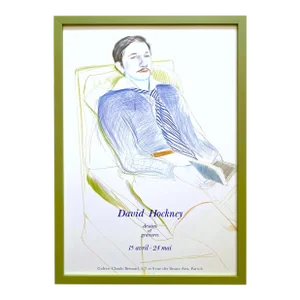 David Hockney Vintage 1975 Lithograph Print Framed Paris Exhibition Poster " Jacques De Bascher De Beaumarchais " 1973
