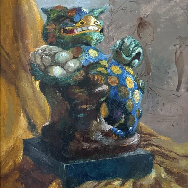 This expressive oil painting is by Zsuzsanna Suger (born 1939), a Hungarian-born contemporary artist recognized for her...