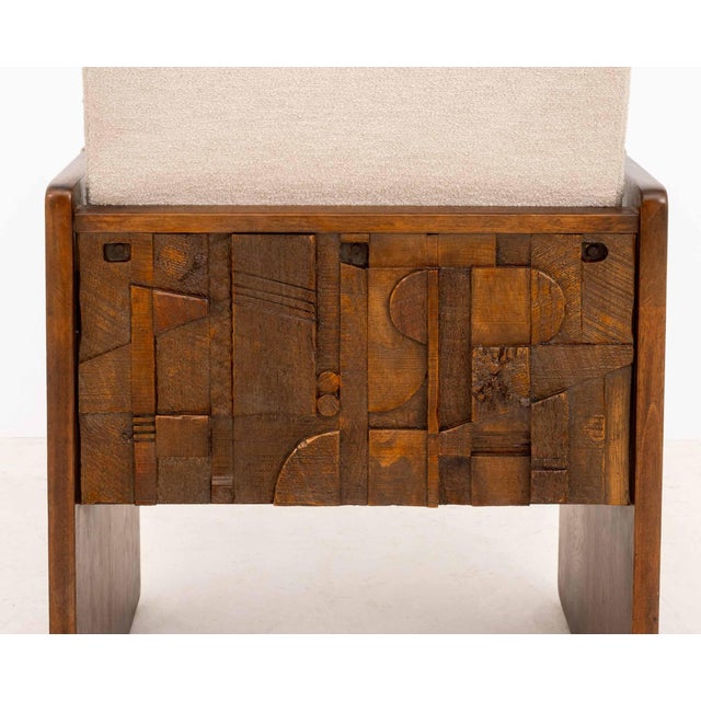 Lane "Pueblo" Grey Boucle Upholstered Walnut Dining Chairs, 6 For Sale - Image 10 of 17