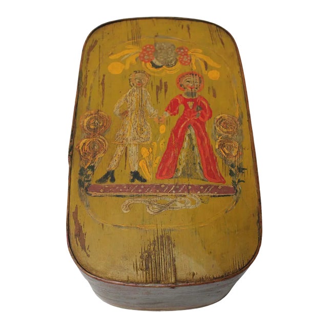 Antique French Storage Box With Hand-Painted Clown Motif For Sale