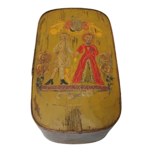 Antique French Storage Box With Hand-Painted Clown Motif