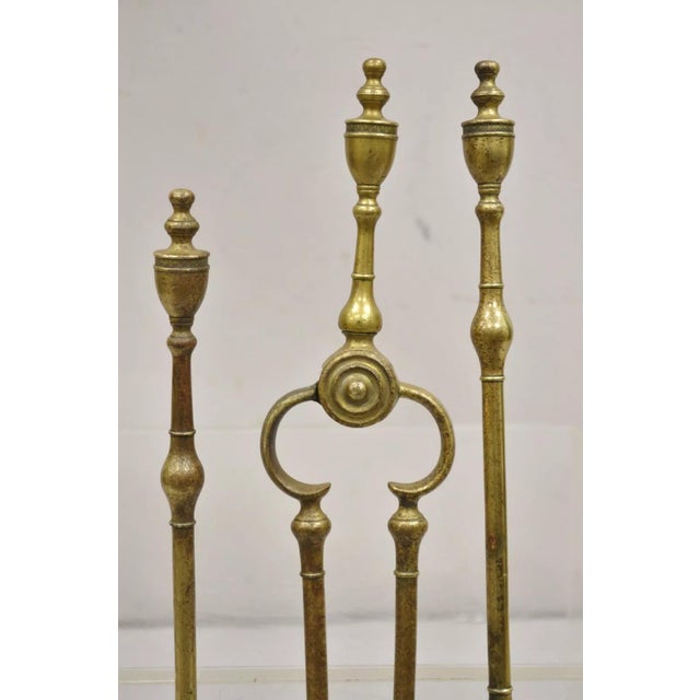 Antique English Federal Sheraton Brass Urn Finial Fireplace Tool Set (A) - 3 Pcs. Listing Includes (1) Poker, (1) Set of...