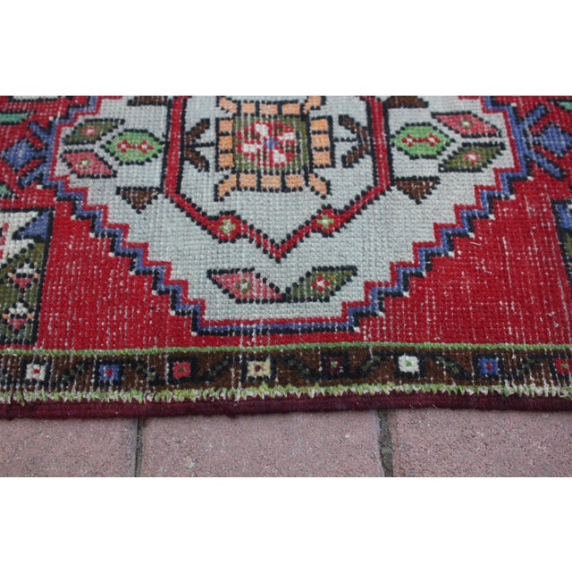 1950s Turkish Vintage Hand Knotted Geometric Doormat Rug For Sale - Image 10 of 13