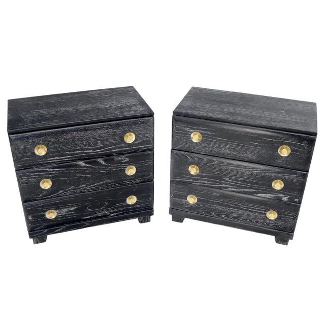 Pair of Cerused Limed Oak Three-Drawer Bachelor Chests with Round Brass For Sale - Image 13 of 13