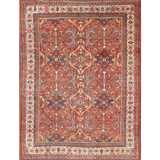 Large Geometric Antique Persian Mahal-Sultanabad Colorful Rug in Soft Rust Red For Sale - Image 12 of 12