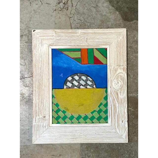 Vintage Geometric Abstract Oil Crayon Drawing For Sale - Image 11 of 12