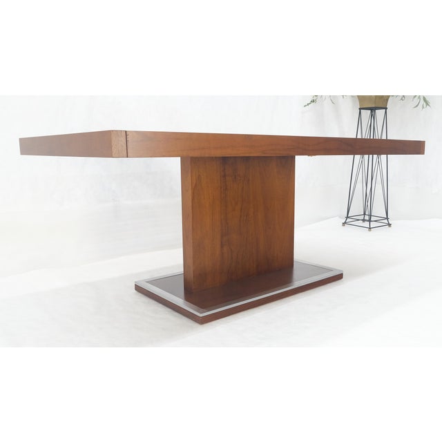 Brown Single Pedestal Base Milo Baughman Walnut Dining Table w/ 2x16" Leaves MINT For Sale - Image 8 of 15