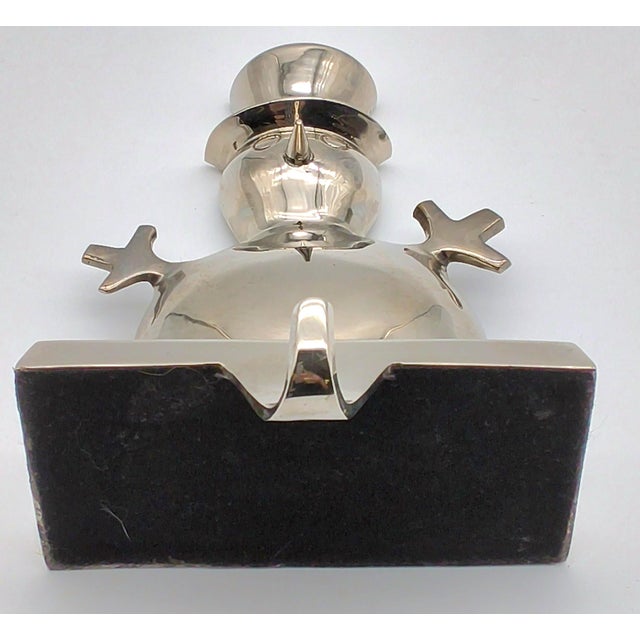 Textile Heavy Vintage Silver-Tone Snowman Stocking Holder For Sale - Image 7 of 7