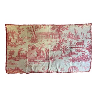 Antique French Red and White Toile De Jouy Fabric Panel With Country Landscape Scenes For Sale