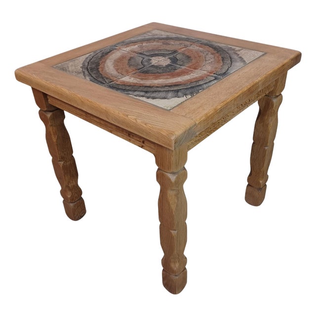 Brutalist Sidetable in Oak with Søholm Tiles by Henning Kjærnulf, 1970s For Sale