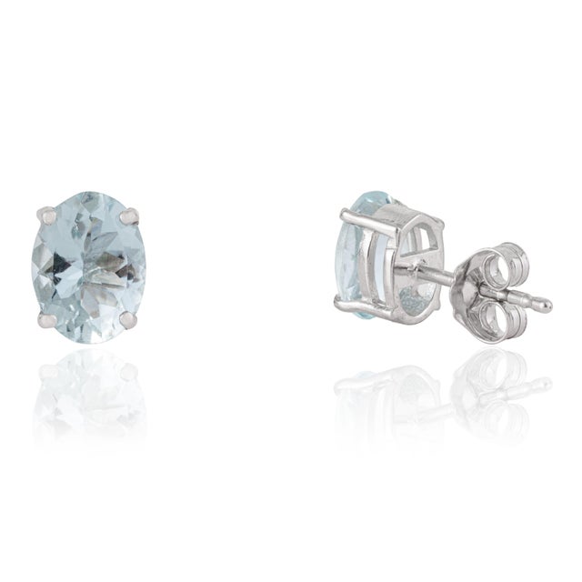 Not Yet Made - Made To Order A Pair Estate 1.90 Ct Oval Cut Natural Aquamarine Solitaire Stud Earrings - Fine Jewelry For Sale - Image 5 of 12