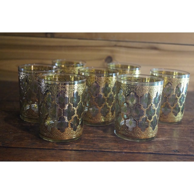 Metal 1950s Culver 22kt Gold Valencia Rocks Glasses - Set of 7 For Sale - Image 7 of 8