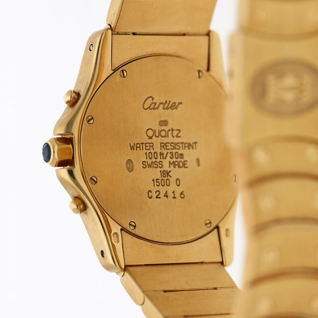 Metal Vintage Cartier Ronde Blue Chronograph 18k Gold 30mm Watch For Sale - Image 7 of 11