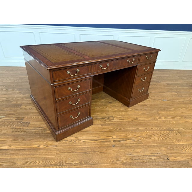 Traditional 60” Mahogany Executive Desk by Leighton Hall - Showroom Sample For Sale - Image 9 of 9