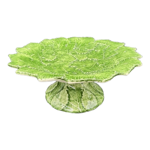 Vintage Mid-Century Modern Italian Majolica Leaf Cake Stand Platter
