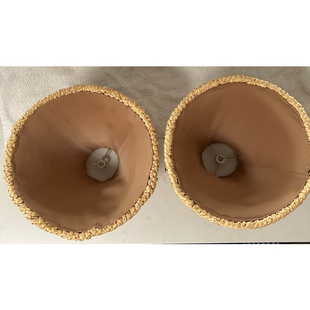 Vintage Coastal Chic Handwoven Raffia Seagrass Lampshades- a Pair For Sale - Image 4 of 7