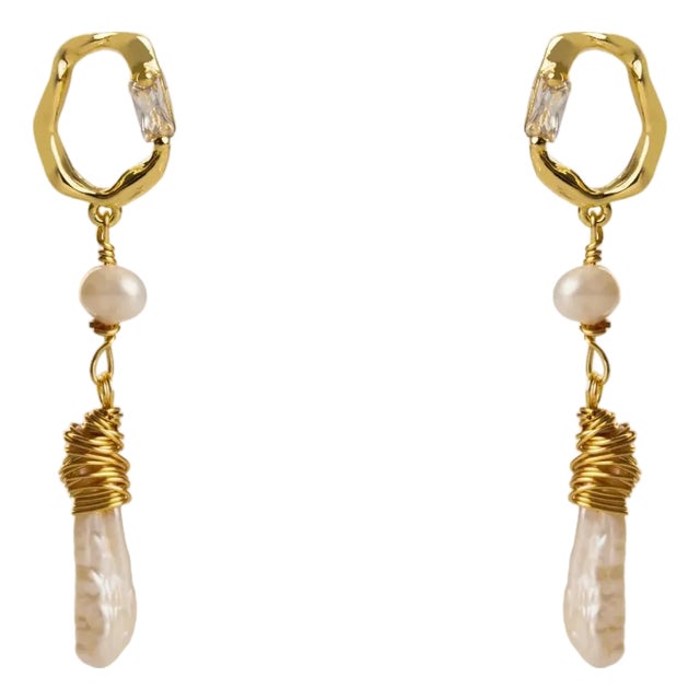Gold & Diamond Stud Pearl Drop Statement Earrings, A Pair For Sale