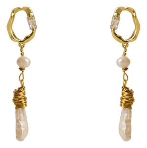 Gold & Diamond Stud Pearl Drop Statement Earrings, A Pair