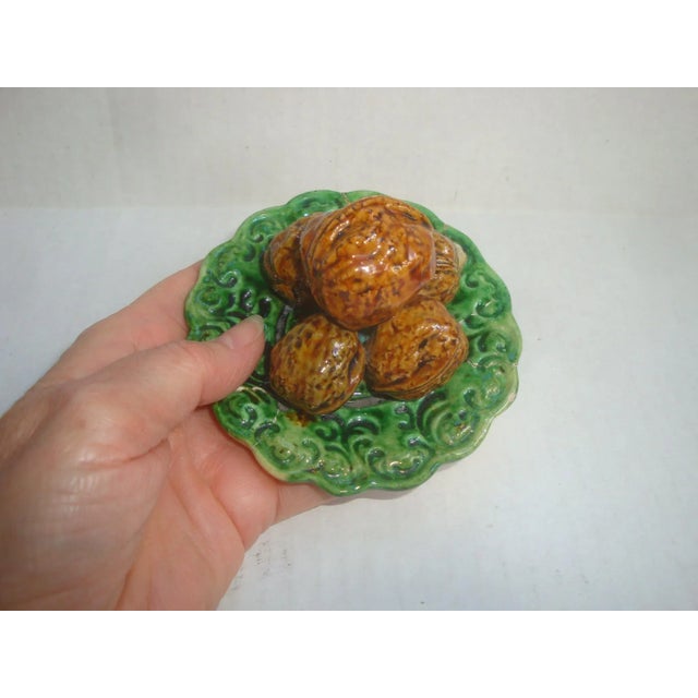 Antique Majolica Trompe l'Oeil Walnut Plate For Sale - Image 4 of 6