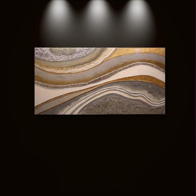 Elevate your living space with this stunning oversized resin geode painting, a true celebration of gold leaf art and...