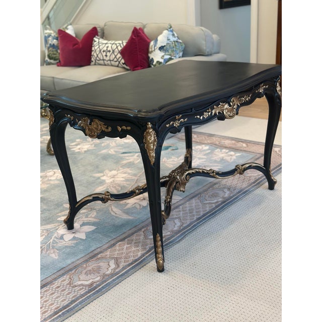 Black 1950s French Rococo / Mid Century Revival Center Table in Matte Ebonized Finish For Sale - Image 8 of 10